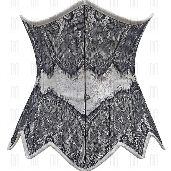 Elegant Underbust Brocade Corset with Eyelash Lace Overlay & Steel Boning - Picture 1 of 3